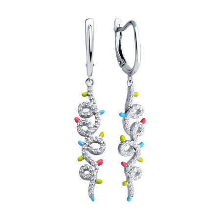 Серебряные серьги с фианитами и эмалью