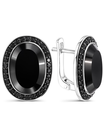Серебряные серьги с черным ониксом и шпинелью