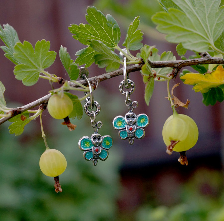 Серебряные серьги с эмалью «Бабочки»