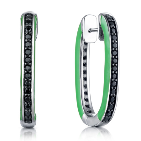 Серебряные серьги с эмалью и шпинелью