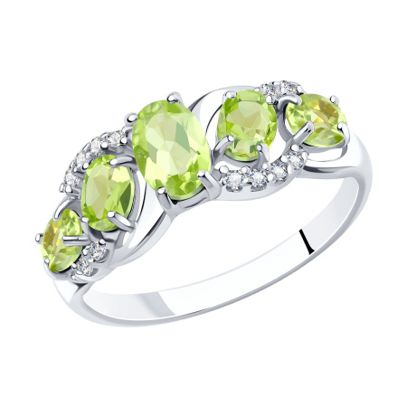 Кольцо из серебра с фианитами и хризолитами