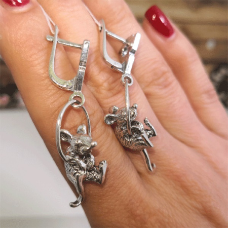 Серебряные серьги «Озорные мыши»