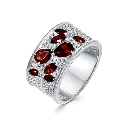 Кольцо из серебра с гранатом и фианитами