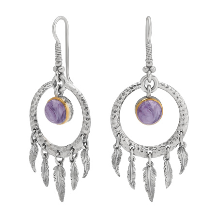 Серьги из серебра с чароитом