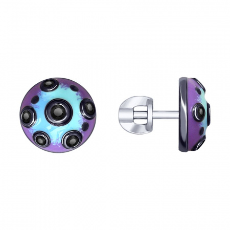 Серьги из серебра с эмалью и фианитами