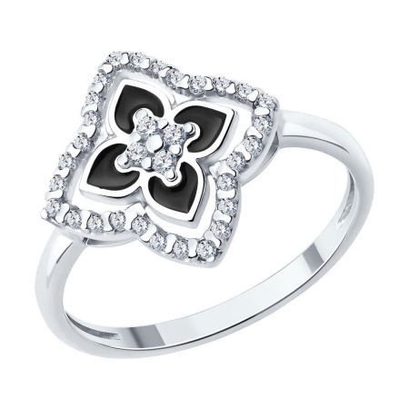 Кольцо из серебра с фианитами и эмалью «Цветок»