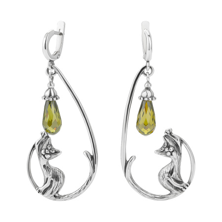Серьги серебро 925 с цитрином Кот под фонарем
