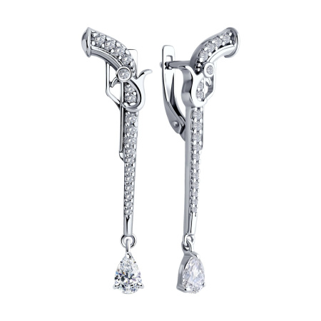 Серьги из серебра с фианитами «Револьвер»