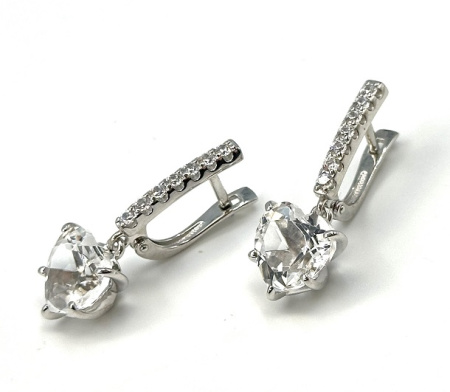 Серьги из серебра с горным хрусталем и фианитами