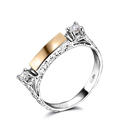 Кольцо из серебра с фианитом и позолотой