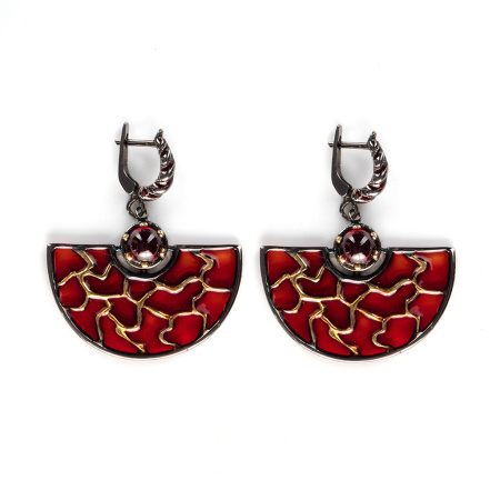 Серебряные серьги с витражной эмалью