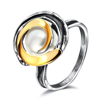 Серебряное кольцо с жемчугом и позолотой
