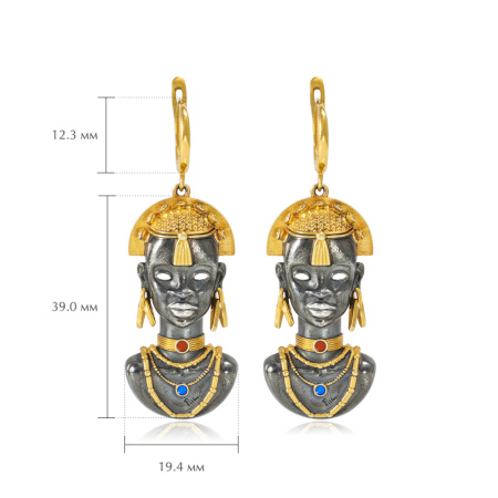 Серебряные серьги с позолотой «Африканская маска Миона»
