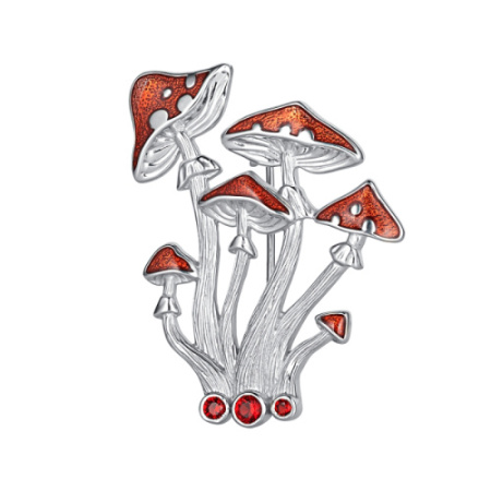 Брошь из серебра с эмалью «Грибы»