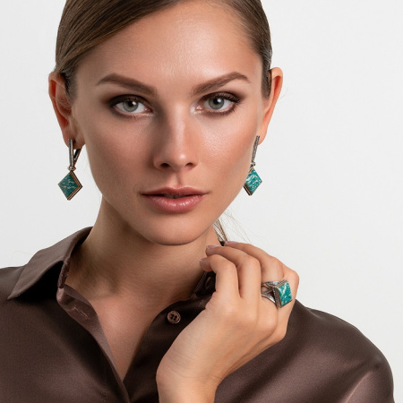 Серебряные серьги «Рассветный Лес» с амазонитом