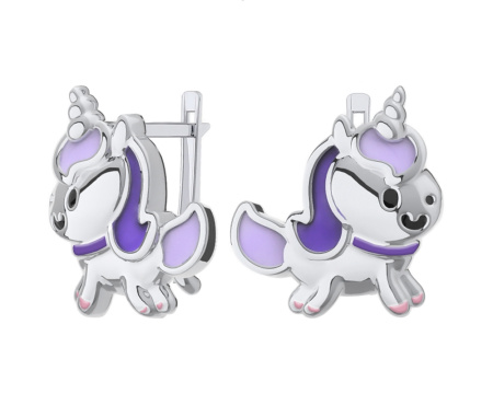 Серебряные детские серьги «Единорожки» с эмалью