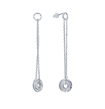 Длинные серебряные серьги «Пончики» с перламутром