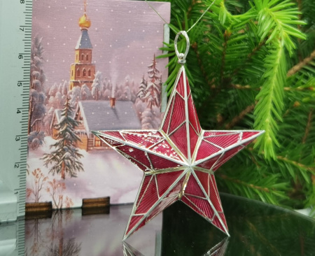 Серебряная елочная игрушка «Звезда с эмалью»