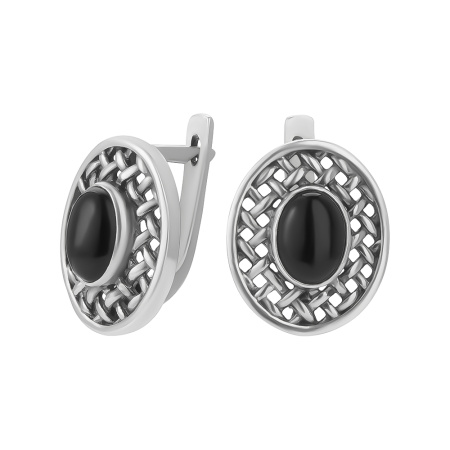 Серьги женские из серебра 925 с черным агатом овал сеточка