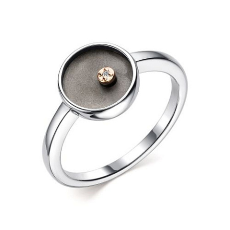 Кольцо серебряное с чернением и брилиантом «Дуэт»