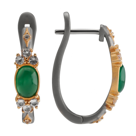 Серьги из серебра с агатом и топазами в позолоте