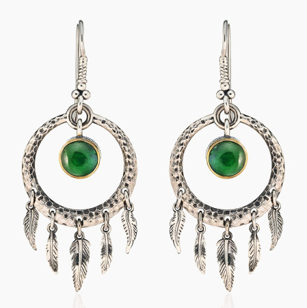 Серебряные серьги «Нефритовый Ловец Снов»