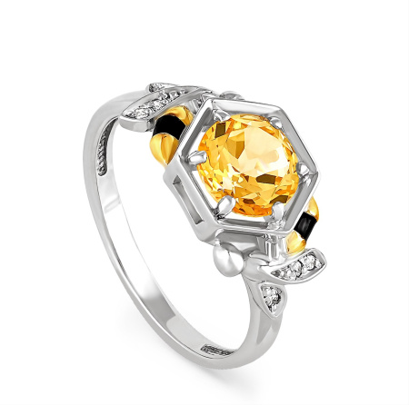 Серебряное кольцо с фианитом и цитрином