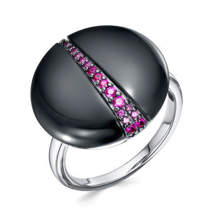 Серебряное кольцо с ониксом и корундом