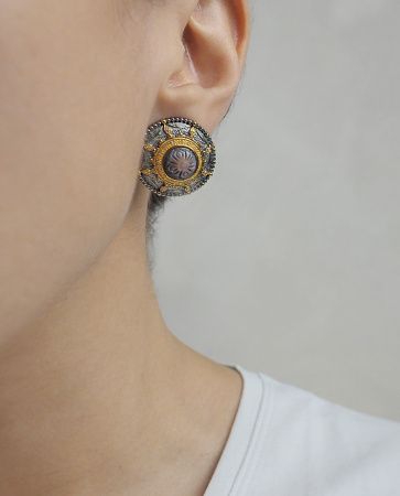 Серьги серебряные с черным перламутром и бриллиантами