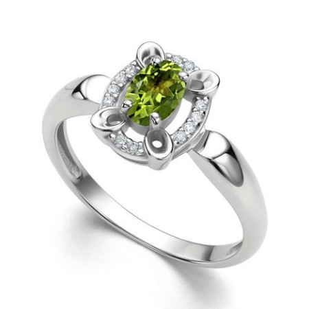 Серебряное кольцо с хризолитом и фианитами