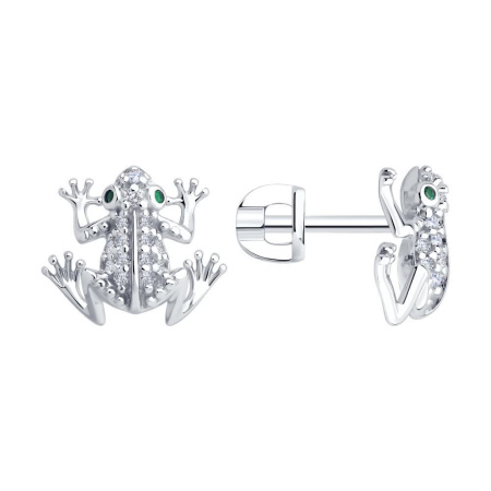 Серьги из серебра с фианитами «Лягушка»
