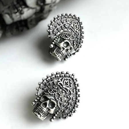 Серьги из серебра 925 Череп Кокошник Баба Яга