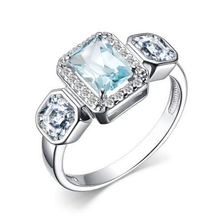 Кольцо из серебра с топаз Sky Blue и фианитами