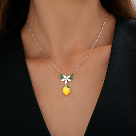 Колье из серебра с фианитами и эмалью «Лимон»