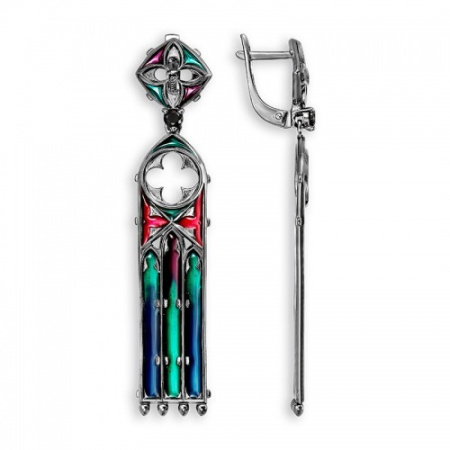 Серебряные серьги с гранатом и эмалью «Готика»