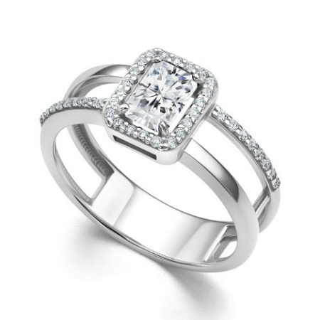 Серебряное кольцо с горным хрусталем и фианитами