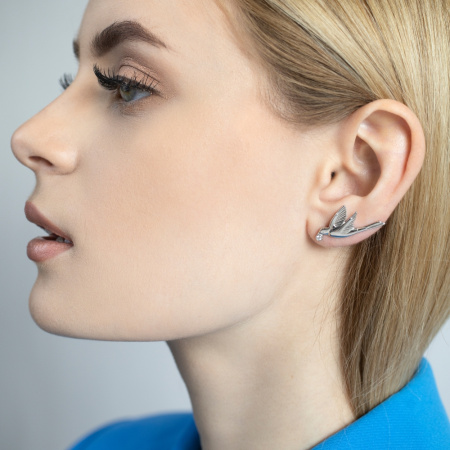 Серебряные серьги-каффы с фианитами «Птицы»