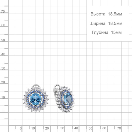 Серьги из серебра с наносапфирами и фианитами