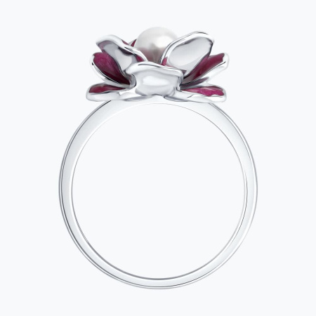 Кольцо из серебра с эмалью и жемчугом «Цветок»