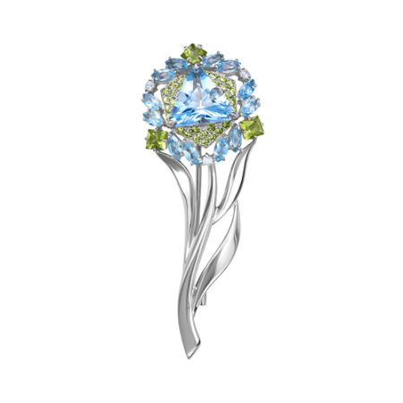 Серебряная брошь «Одуванчик» с топазом