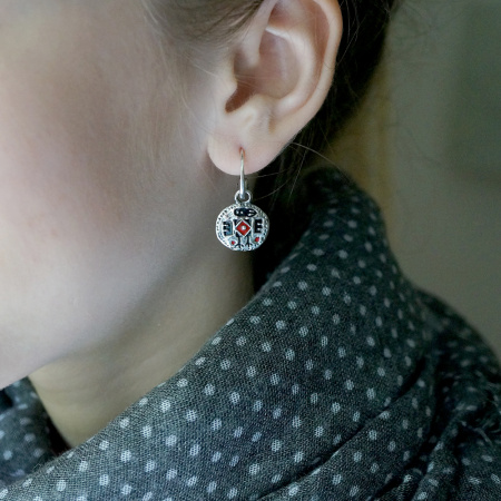 Серебряные серьги с эмалью «Птицы-вороны»