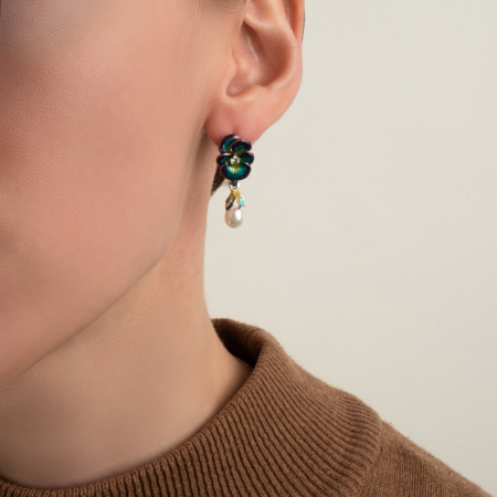 Серьги из серебра с эмалью «Фиалки»