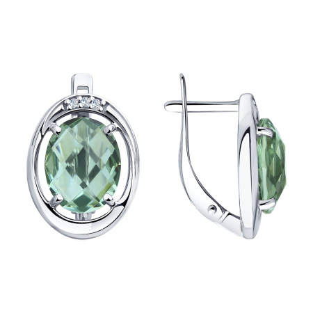 Серебряные серьги с кварцем и фианитами