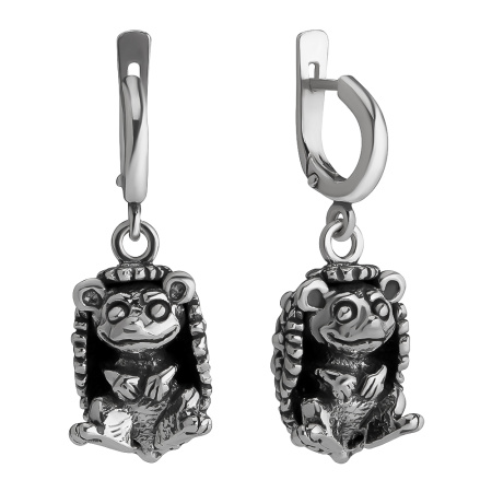 Серьги из серебра «Ёж в цветах»