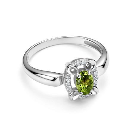 Серебряное кольцо с хризолитом и фианитами