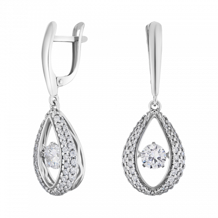 Серьги серебряные с танцующими фианитами