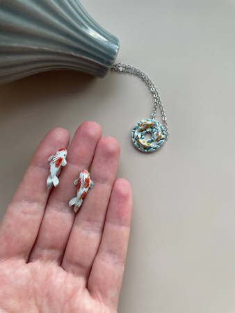 Серьги с эмалью «Карпы кои»