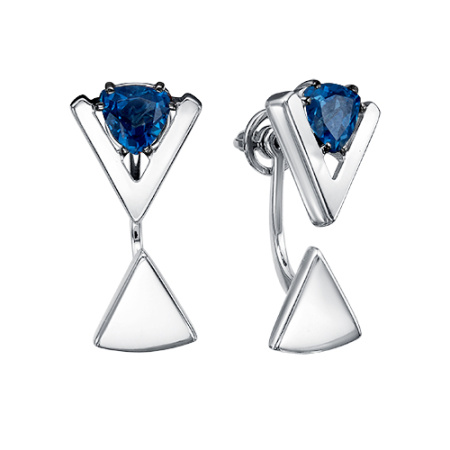 Пуссеты из серебра «Треугольник» с топазом
