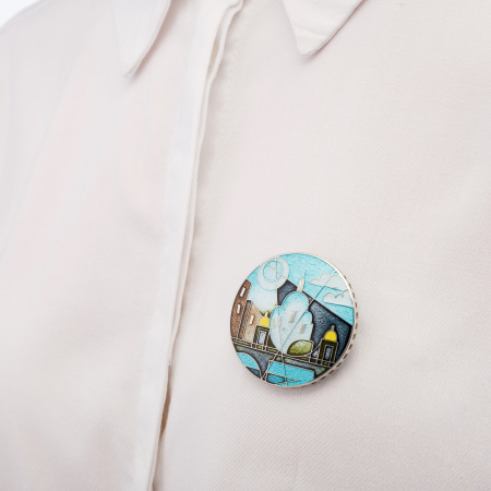 Брошь «Азбука Петербурга», утро из серебра с эмалью