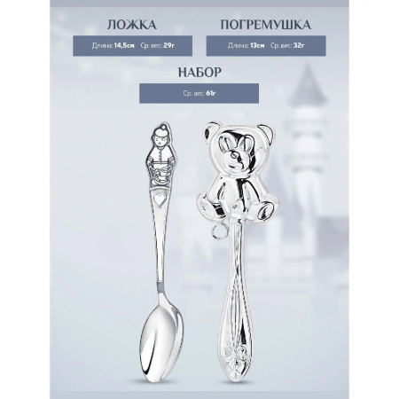 Серебряный набор «Мальчик» ложка и погремушка